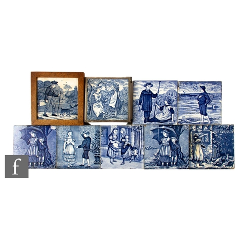 75 - A set of eight 19th Century Josiah Wedgwood & Sons Etruria 6 inch dust pressed tiles, Months of ... 