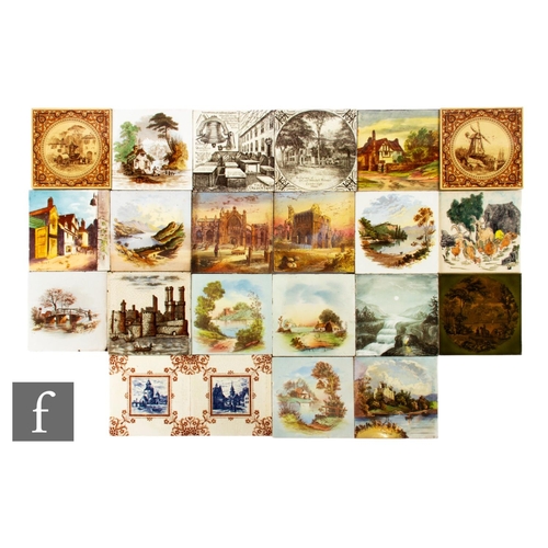 540 - A collection of 19th Century 6 inch dust pressed tiles, transfer printed decoration depicting landsc... 