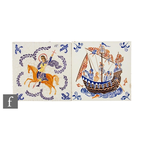 337 - A 20th Century Pilkington's 6 inch dust pressed tile, hand painted in colour glazes over a white gro... 