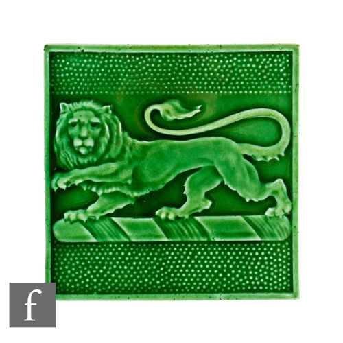 340 - A 19th Century Pilkington's Royal Lancastrian (attributed) 6 inch plastic clay tile, apple green maj... 