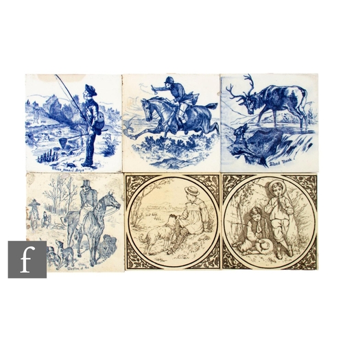 592 - A collection of late 19th Century dust pressed 6 inch tiles with transfer printed decoration, compri... 