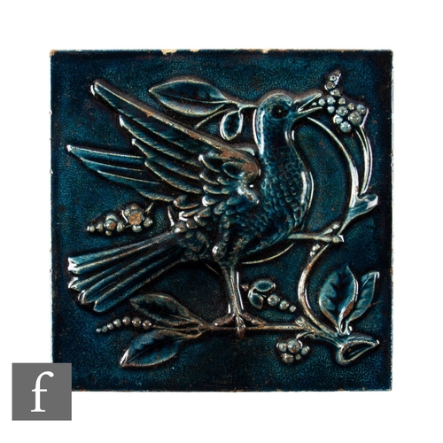 593 - A late 19th Century Malkin Edge & Co 6 inch dust pressed tile, heavily relief moulded with a sty... 