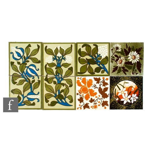 97 - A pair of Josiah Wedgwood & Sons Etruria 6 inch dust pressed two tile panels, embossed and faux ... 