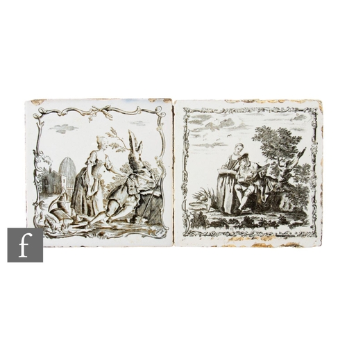 20 - An 18th Century 5 inch tile by Sadler & Green of Liverpool, transfer printed with street scene t... 