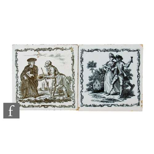 21 - An 18th Century 5 inch tile by Sadler & Green of Liverpool, transfer printed with Scenes from Ru... 