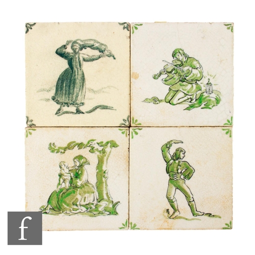 836 - A set of four Packard & Ord 6 inch tiles, circa 1920s-1930s, from the series Czecho-Slovak Peasa... 