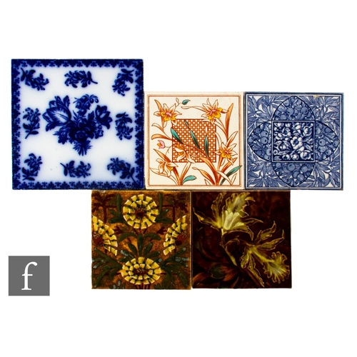 609 - A collection of late 19th and early 20th Century assorted 6 inch dust pressed tiles, to include two ... 