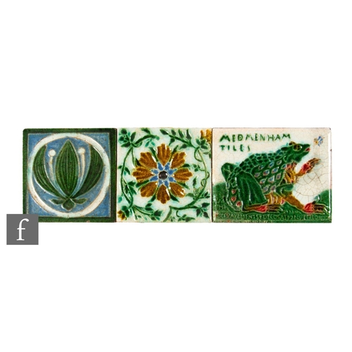 846 - An early 20th Century Medmenham 4 inch x 5 inch advertising tile, relief decorated with a frog catch... 