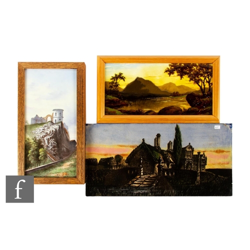 103 - A 19th Century 6 inch x 12 inch plastic clay tile, impasto decorated with a landscape scene with mou... 