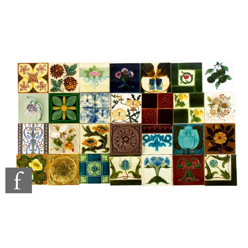 381 - A quantity of 19th Century 6 inch dust pressed floral patterned tiles, transfer printed, embossed an... 