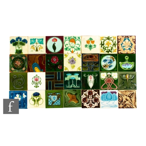 626 - A quantity of 19th Century 6 inch dust pressed floral patterned tiles, transfer printed, embossed an... 