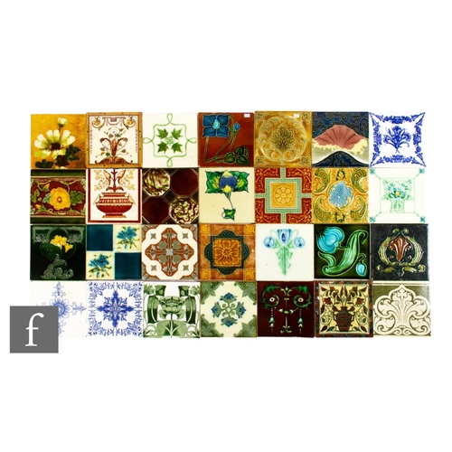 626 - A quantity of 19th Century 6 inch dust pressed floral patterned tiles, transfer printed, embossed an... 