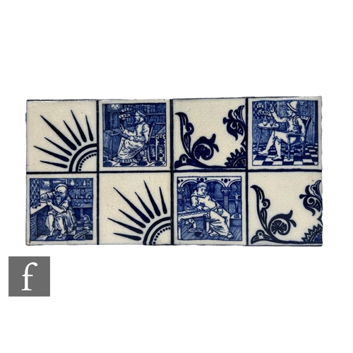 76 - A pair of 19th Century Josiah Wedgwood & Sons Etruria 6 inch dust pressed tiles, blue transfer p... 