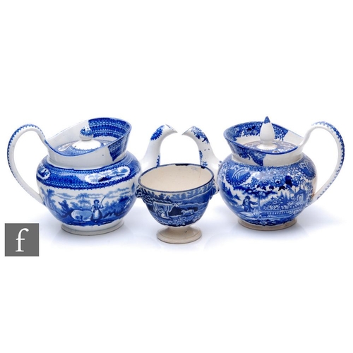 117 - A mid 19th Century Dawsons Pottery blue and white teapot, decorated in the Rural pattern, together w... 