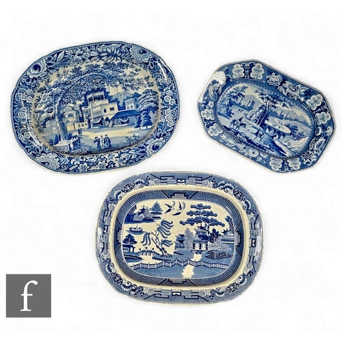 125 - Three 19th Century blue and white transfer printed meat plates, to include John & Richard Riley ... 