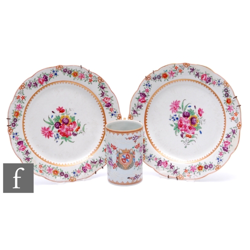 232 - Two 19th Century Chamberlain Worcester plates decorated with a spray of flowers and a floral garland... 