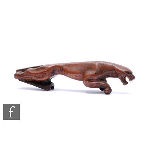 282 - An early bronze leaping Jaguar car mascot, length 18cm, damaged.PLEASE VIEW CONDITION REPORT... 