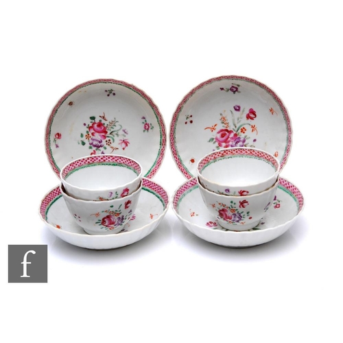 34 - A matched collection of 18th Century Chinese teabowls and saucers, to include four saucers and four ... 