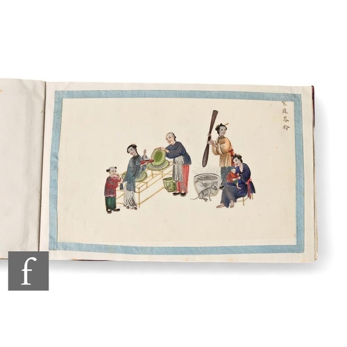 42 - A folio of Chinese late Qing Dynasty rice paper drawings, to include eleven individual drawings, dep... 