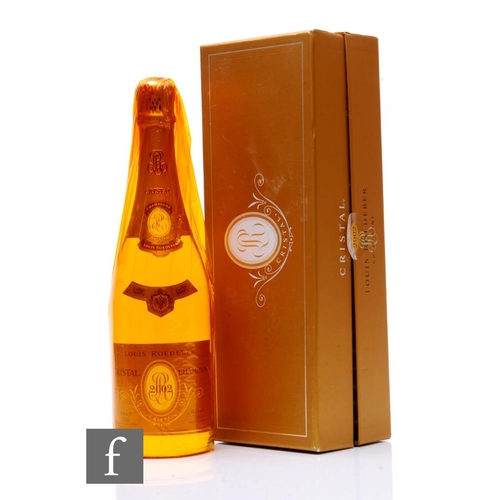 533 - A bottle of 2002 Louis Roederer Cristal champagne, boxed and with unopened cellophane, 75cl.PLEASE V... 