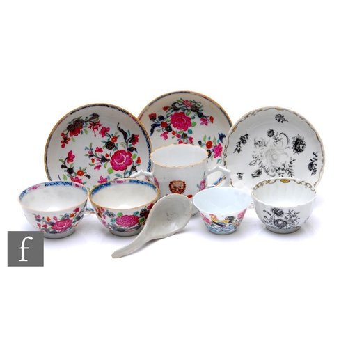 57 - A collection of Chinese 18th Century export porcelain teawares, to include a heraldic famille rose c... 