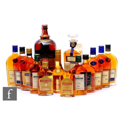 553 - Fourteen bottles of brandy and cognac, to include Courvoisier, Three Barrels and Martell, including ... 