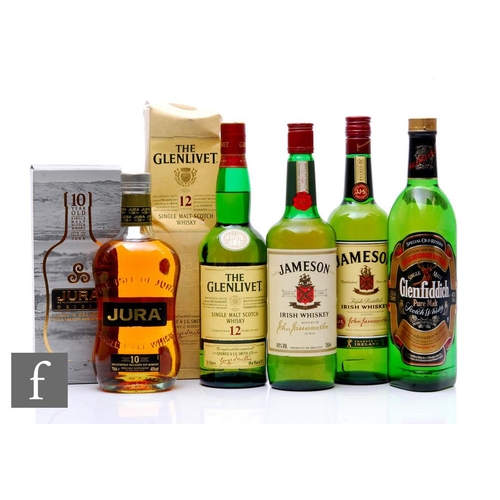 593 - Five bottles of Irish and Scottish single malt whisky, to include two bottles of Jameson 70 and 75cl... 