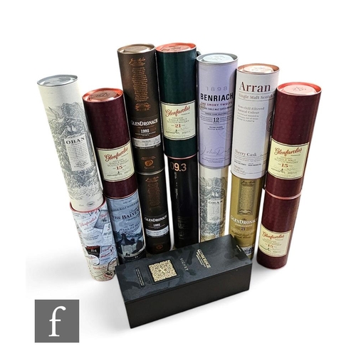 620 - A collection of fifteen empty whisky tubes, including Glenfarclas, Oban, GlenDronach and The Balveni... 