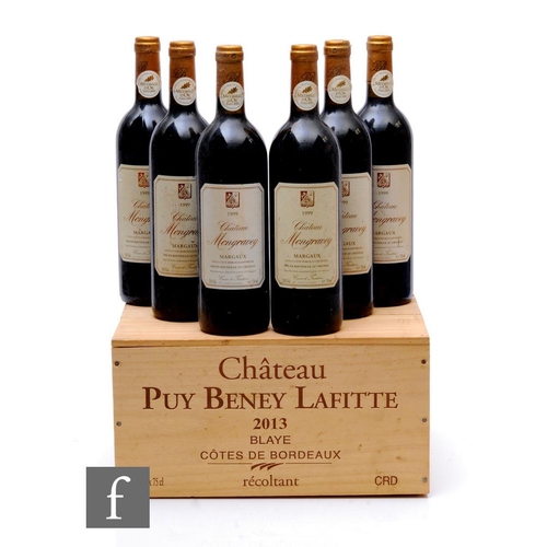 622 - Six bottles of 1999 Chateau Mongravey Margaux, France, red, in wooden crate. (6)PLEASE VIEW CONDITIO... 