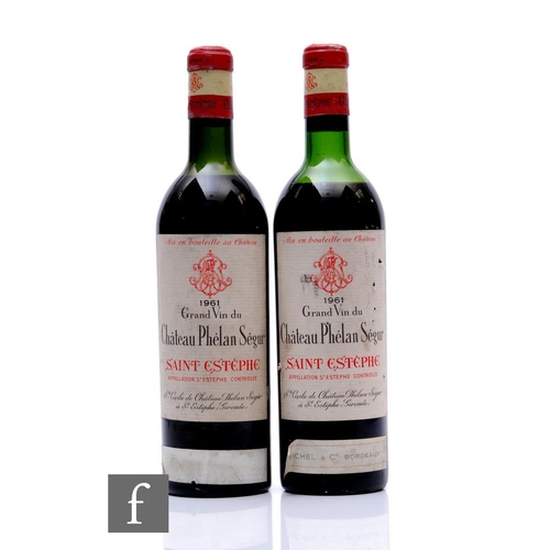 636 - Two bottles of 1961 Château Phélan-Ségur,  Saint Estephe, French, Bordeaux, red. (2)PLEASE VIEW COND... 