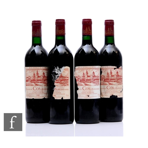 637 - Four bottles of 1986 Cos d'Estournel, St-Estèphe, Bordeaux, France, red. (4)PLEASE VIEW CONDITION RE... 