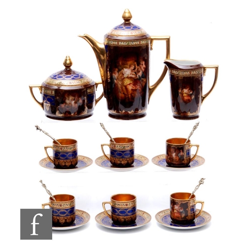 68 - An early 20th Century Czechoslovakian six piece tea set decorated with transfer printed classical fi... 