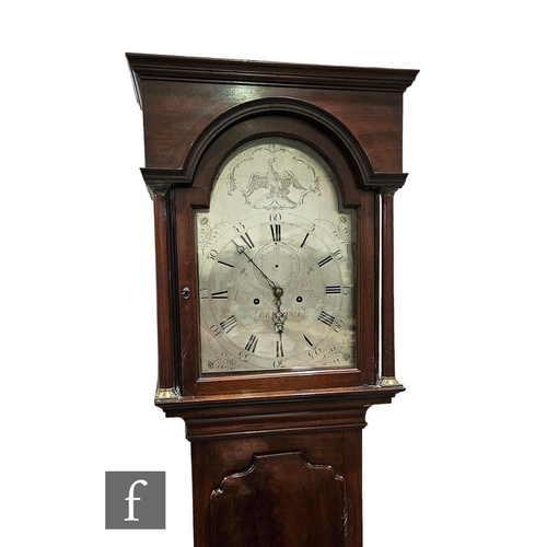 736 - A late 18th Century mahogany longcase clock, the engraved silver arched dial by Charles Penny Bristo... 