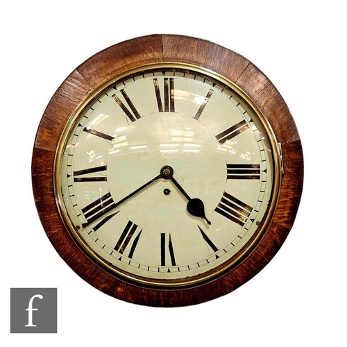 744 - A late 19th Century circular oak cased wall clock with circular convex domed dial, with single fusee... 