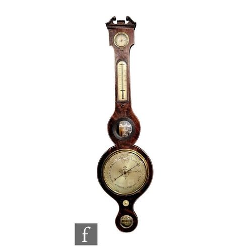 757 - A George III mahogany wheel barometer by Mazzuchi & Co Gloucester, incorporating thermometer and... 