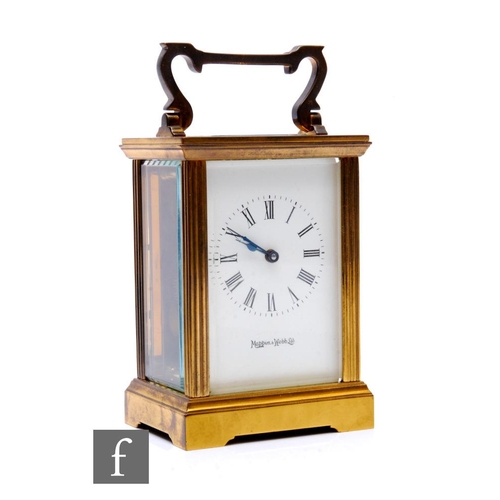 763 - A 20th Century French brass carriage clock by Mappin & Webb London, in original box with key.PLE... 