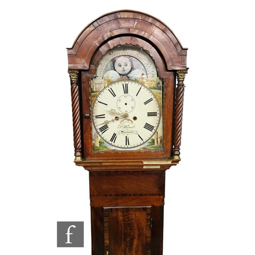 771 - A 19th Century mahogany longcase clock by P Humel Swansea, eight day striking movement with moon pha... 