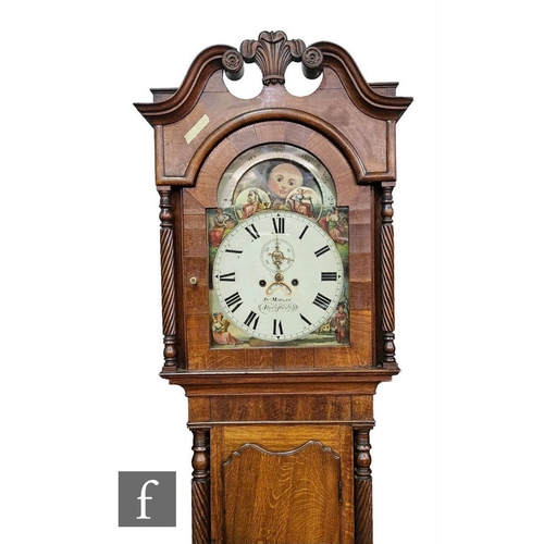 772 - A 19th Century longcase clock by Jn Morgan Aberystwyth, the eight day striking movement with moon ph... 