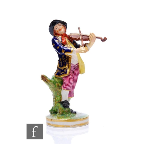 155 - A Bloor Derby porcelain figure of a Peasant Fiddler, circa 1825, polychrome enamelled decoration, on... 