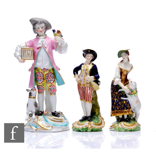 240 - A 19th Century porcelain figure in the manner of Chelsea, modelled as a gentleman in period dress as... 