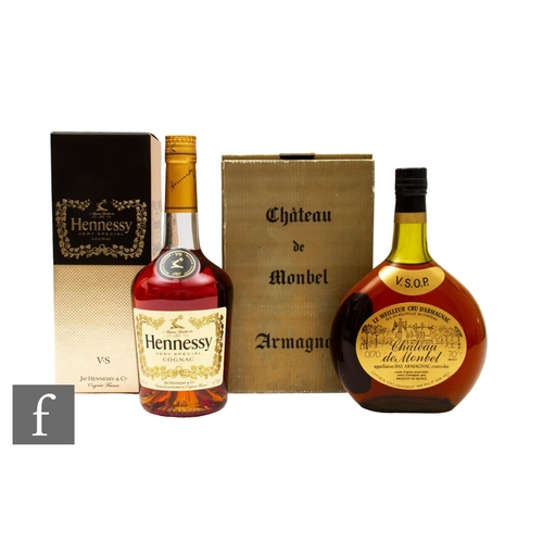 563 - Two bottles of cognac, to include a bottle of Chateau de Monbel Armagnac, 1970s bottling with box, a... 