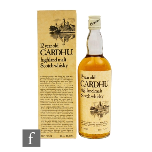 613 - A bottle of Cardhu 12 years aged single malt whisky, 1970s bottling, 70 proof, 26 2/3 FL OZ, with or... 