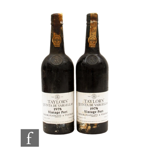 567 - Two bottles of Taylors Quinta De Vargellas 1978 vintage port, bottled in 1980. (2)PLEASE VIEW CONDIT... 