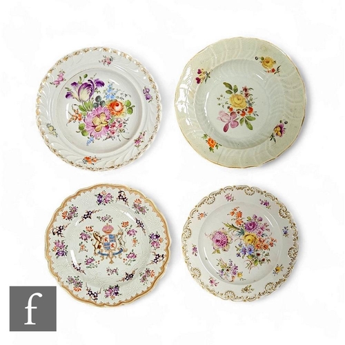 145 - A collection of 19th Century continental porcelain plates and bowls, including a Meissen dessert pla... 