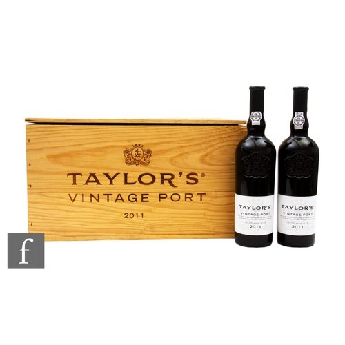 577 - Six bottles (half case) of Taylor's 2011 vintage port, bottled 2013, in original crate.PLEASE VIEW C... 