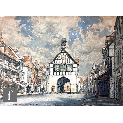 511 - R. W. DICKENS (CONTEMPORARY) - Bridgnorth High Street, watercolour with pen and ink wash, signed, fr... 