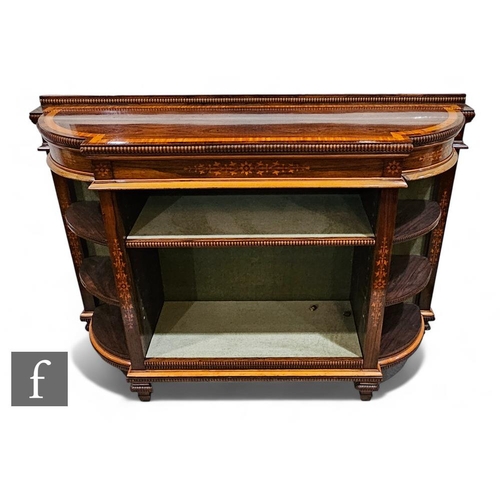 806 - A 19th Century Gillows style satinwood crossbanded rosewood credenza the beaded edge ledge back and ... 