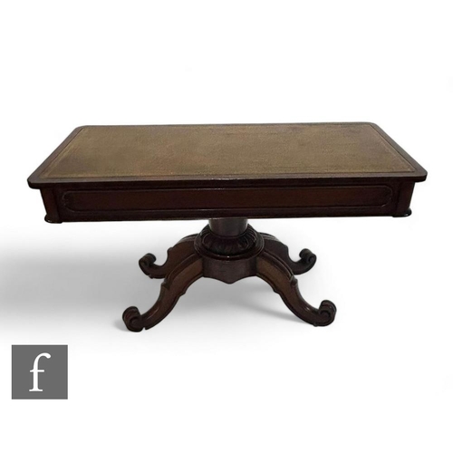 829 - A 19th Century mahogany library table fitted with two end drawers below a green tooled leather inset... 