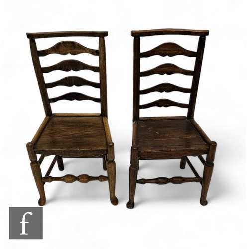 854 - Two late 19th Century ash and elm ladder back standard chairs on turned feet. (2)PLEASE VIEW CONDITI... 