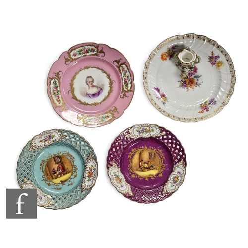 94 - A collection of continental ceramics, to include a Sevres portrait plate, the central the cartouche ... 